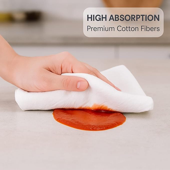 Dish Cloths Cotton | Kitchen Wash Cloth | Shop Towels Absorbent and Lint Free Flour Sack | Dishcloths for Kitchen Washing Dishes | Thick Absorbent Quick Dry Dish Rags | 12 Pack 13"x13" White