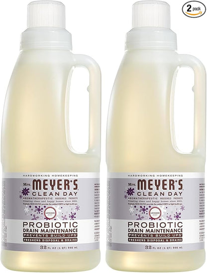 MRS. MEYER'S CLEAN DAY Probiotic Drain Maintenance Liquid,Lavender,Freshens Disposals and Drains,32 Fl Oz,(Pack of 2)