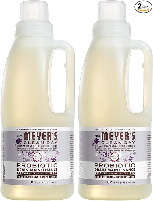 MRS. MEYER'S CLEAN DAY Probiotic Drain Maintenance Liquid,Lavender,Freshens Disposals and Drains,32 Fl Oz,(Pack of 2)