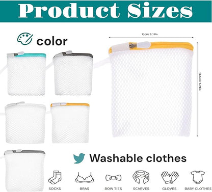 6pcs Laundry Bag Mesh Wash Bag Mini Washing Machine Underwear Washing Bag Zipper Wash Bags Protecting Wash Bag Foldable Laundry Pouch for Home Travel Laundry Room Bag Bra