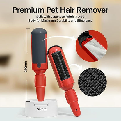 PAKEWAY 2 Pack Pet Hair Remover for Couch & Carpet, Reusable Lint Roller with Self-Cleaning Base, Dog & Cat Fur Remover, Portable Hair Removal Tool