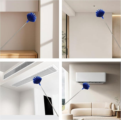 Cobweb Dusters with Extension Pole 100-inch, Spider Web Brush & Ceiling Cleaning Kit, Washable Cleaning Duster Kit with 2 Duster Heads, Cobweb Duster, Corner Brush for Ceiling Fan, Furniture, Home