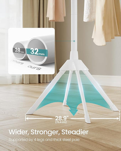 SONGMICS Clothes Drying Rack, with Bamboo Hanging Rods, Foldable Metal Laundry Rack, Space-Saving, Free-Standing Airer, Indoor Use, White and Natural ULLR516W01