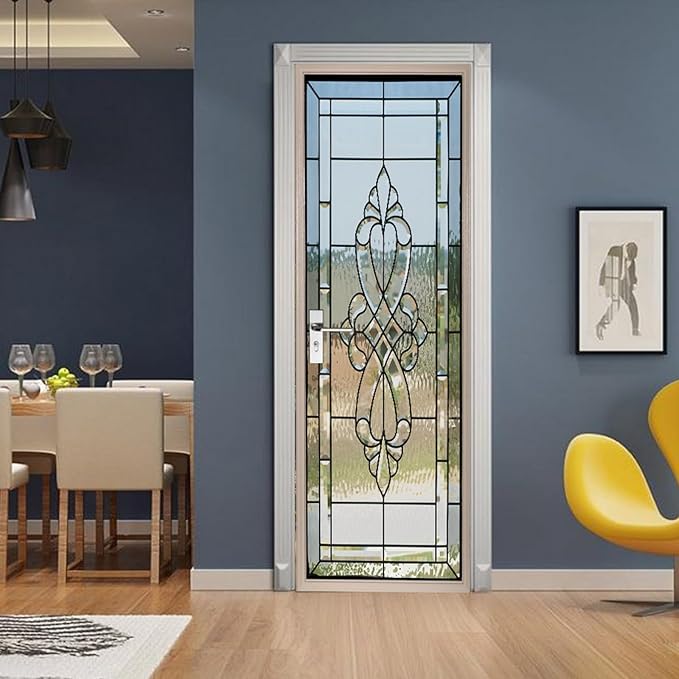 A.Monamour 3D Door Stickers for Interior Doors Stained Glass Front Door Vinyl Waterproof Self Adhesive Door Mural Decals for Bedroom Office Bathroom 90x200cm