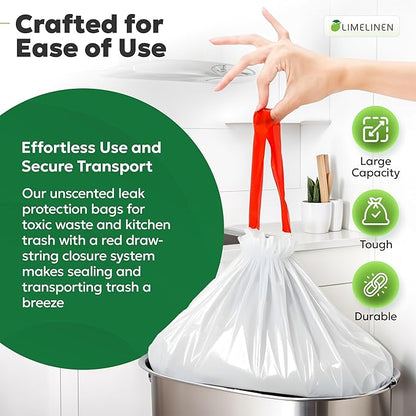 LIMELINEN Tall Kitchen Trash Bags with Drawstring, 1000 Count, 13-gallon Trash Bag of 0.9 mil Thickness, Leak and Odor-Resistant, Heavy-Duty Plastic Garbage Bags for Home and Commercial Use
