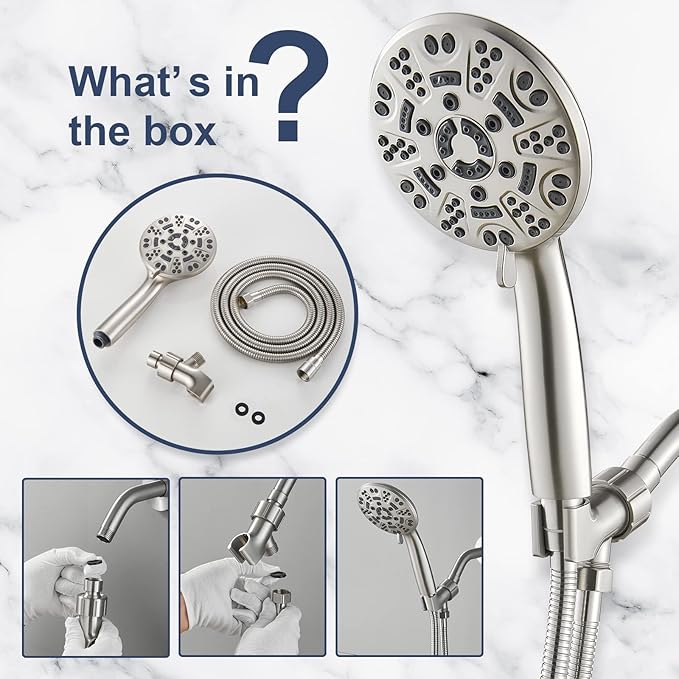 Cobbe 8-Setting Handheld Shower Head with High Pressure Shower Heads - Bathroom Showerhead Set - Detachable Showerhead with 5ft Stainless Steel Hose and Brass Swivel Bracket (Brushed Nickel)