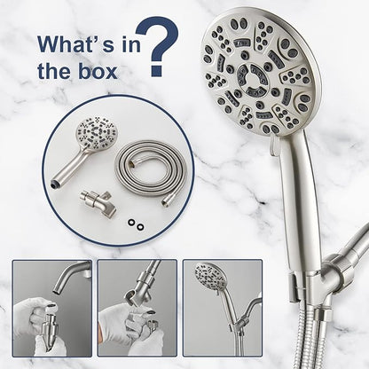 Cobbe 8-Setting Handheld Shower Head with High Pressure Shower Heads - Bathroom Showerhead Set - Detachable Showerhead with 5ft Stainless Steel Hose and Brass Swivel Bracket (Brushed Nickel)