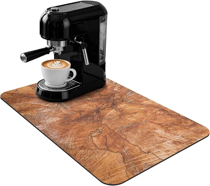 Coffee Mat 24x16 Inch, Wood Grain Coffee Placemat, Absorbent Hide Stain Rubber Backed Dish Drying Mat for Kitchen Counter, Bar Mats for Countertops, Under Coffee Bar Maker Machine Pot Espresso Staion