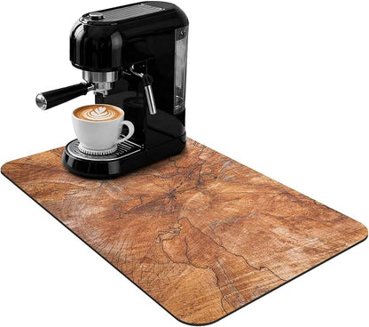 Coffee Mat 24x16 Inch, Wood Grain Coffee Placemat, Absorbent Hide Stain Rubber Backed Dish Drying Mat for Kitchen Counter, Bar Mats for Countertops, Under Coffee Bar Maker Machine Pot Espresso Staion