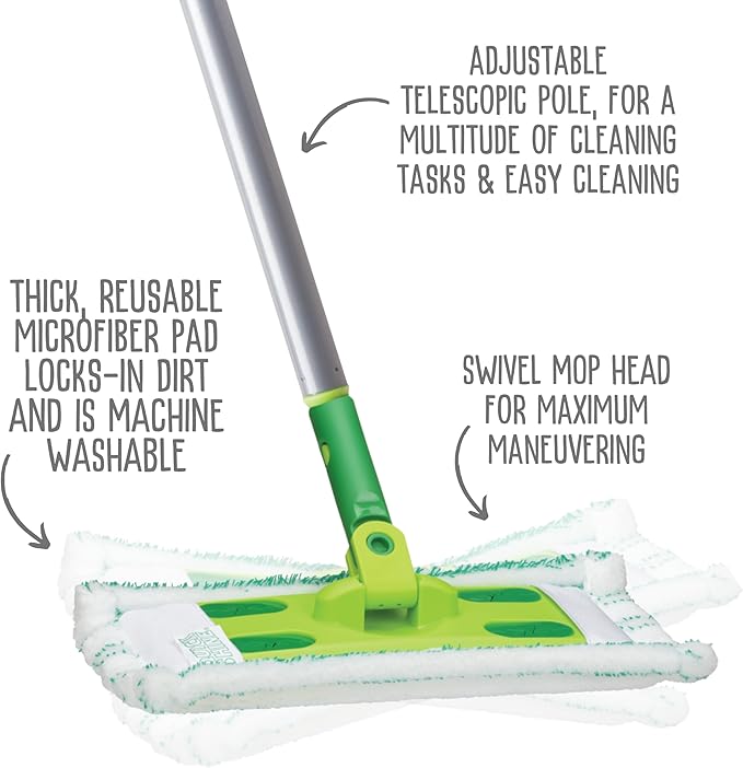 Quick Shine Hardwood Floor Clean + Polish Mop Kit w/ 3 Reusable Pads & 1-16 oz. Floor Luster w/Plant-Derived Carnauba | Use Wet + Dry | Safer Choice pH Neutral Ready to Use Formula