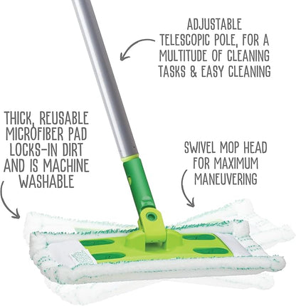 Quick Shine Hardwood Floor Clean + Polish Mop Kit w/ 3 Reusable Pads & 1-16 oz. Floor Luster w/Plant-Derived Carnauba | Use Wet + Dry | Safer Choice pH Neutral Ready to Use Formula