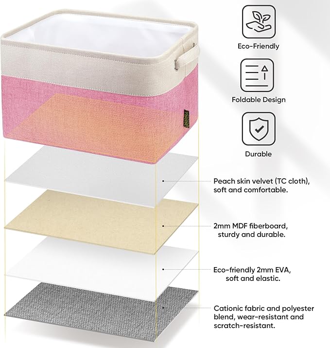 BALEINE 2 Pack Fabric Closet Storage Bins for Shelves, Linen Closet Organizers and Storage, Decorative Baskets for Organizing, Shelf, Clothes, Home, Office (Pink, 15''x11''x9.5'')