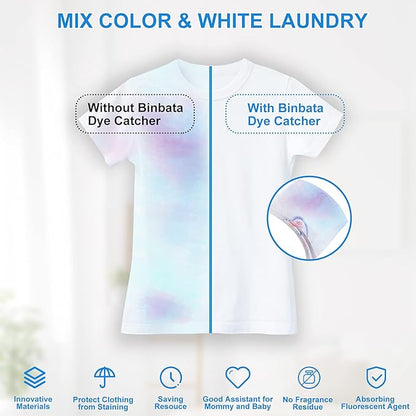 Binbata Color Grasper for Laundry 160 Count, Fragrance Free Dye Catcher Essential for Home Use, Dye Guard Grabber Sheets for Laundry in-Wash Sheets