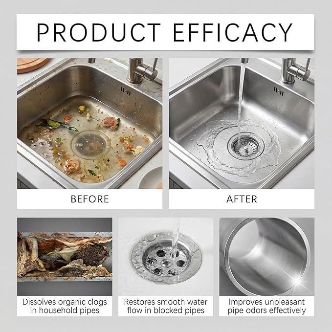 2PCS Sink and Drain Cleaner Powder for Kitchen and Bathroom Sinks Shower Tub - Drain Clog Remover Unclogging Cleaner for Daily Cleaning (4)