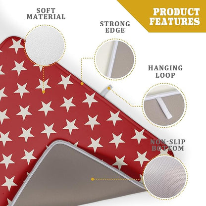 Patriotic July of 4th Red Star Dish Drying Mat for Kitchen Counter 18x24 Memorial Independence Day Absorbent Reversible Microfiber Drying Mats Kitchen Countertop Protector Dishes Drainer Rack Pad