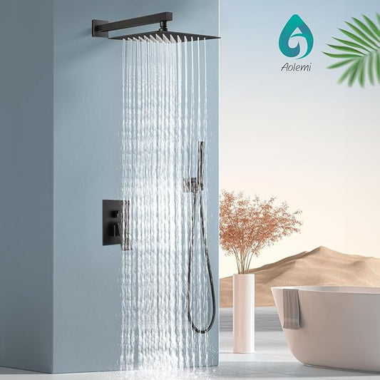 Aolemi Shower Faucet Set, High Pressure Shower System with 2-in-1 Handheld Sprayer, Wall Mount Fixture Combo with Rough-in Valve, 16 Inch Shower Head, Oil Rubbed Bronze