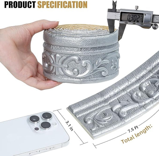 WAPANE 90" x 3.1" Peel Stick Foam Molding Trim Self Adhesive, Crown Molding Wallpaper Border Flexible, 3D Wall Edging Lines Foam Baseboard, Wall Base Moulding Trim for Home, Hotel DIY Decoration