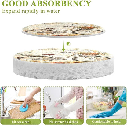 Bicycle Flower Kitchen Scrub Sponges, Pop-up Kitchen Cleaning Sponges Reusable Dish Washing Sponges for Bathroom Household Cleaning 3 Pack - Non Scratch Scrubber