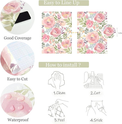 Orainege Floral Wallpaper Peel and Stick Wallpaper 16.9in x118.1in Peony Floral Contact Paper Removable Self Adhesive Wall Paper for Cabinets Walls Shelf Liner, Peachy