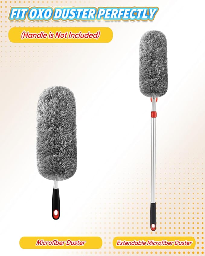 KEEPOW 4 Pack Upgraded Microfiber Duster Refills Compatible with OXO Extendable Duster, Reusable Washable Head Replacements for Cleaning, Compatible with OXO Microfiber Duster (Handle Not Included)