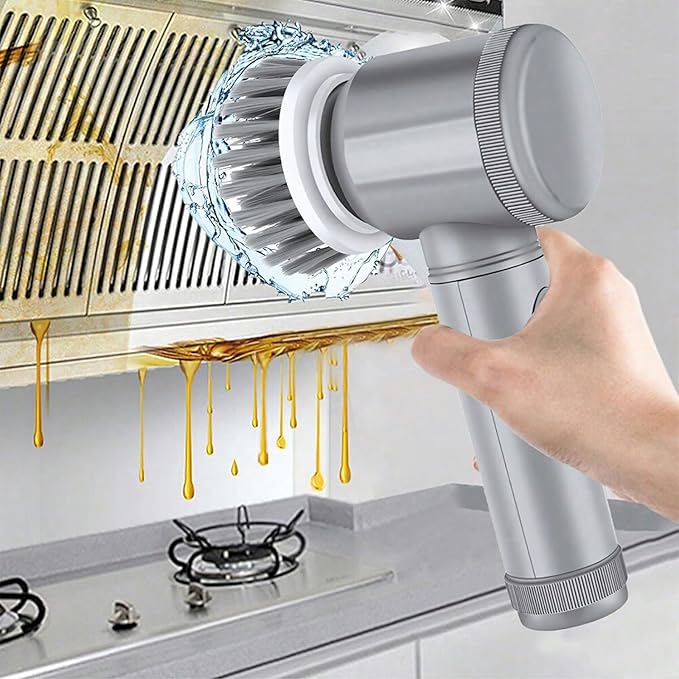 Electric Spin Scrubber, Cordless Bathroom Cleaning Brush IPX6 Waterproof with 6 Replaceable Heads, Power Scrubber for Bathtub, Tiles, Car Wash, Kitchen & Multi-Surface Home Cleaning