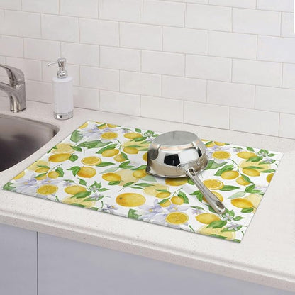 Lemon Dish Drying Mat for Kitchen Counter Microfiber Absorbent Dish Draining Reusable Washable Extra Large 24" x 18" (Lemon, 18x24in)