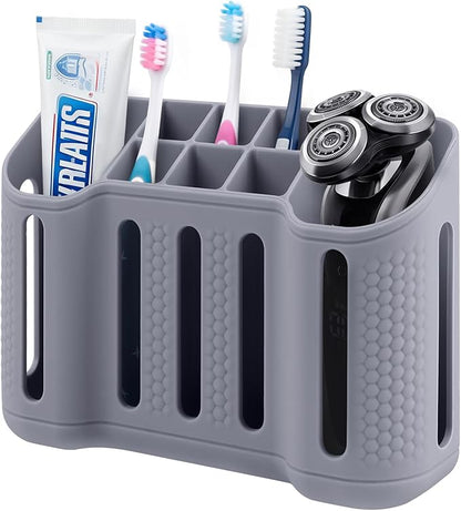 Tooth Brush Holder for Bathroom, Silicone Toothbrush Holder with Drainage, Bathroom Organizers and Storage, 8 Slots Kids Electric Toothbrush and Toothpaste Holde Drainage