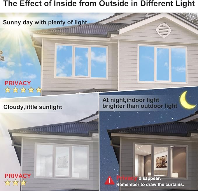 Window Privacy Film One Way, Reflective Mirror Window Film Daytime Privacy, UV Sun Blocking Heat Control Static Cling, Window Tint for Home Office - 17.5 Inch X 9.8 Feet