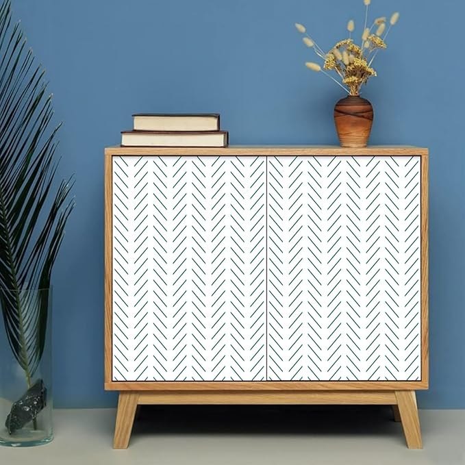 Erfoni Green and White Peel and Stick Wallpaper Herringbone Contact Paper for Bathroom 17.7inch x 118.1inch Modern Geometric Removable Wallpaper Peel and Stick Line Self Adhesive Contact Paper