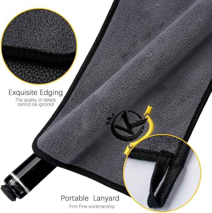 KONLLEN Billiards Billiard cue Towel - 100% Cotton Black 8-Ball Pool Cue Clean Towel Maintenance Accessories Cleaning Set Shaft Wax + Cleaning Powder +