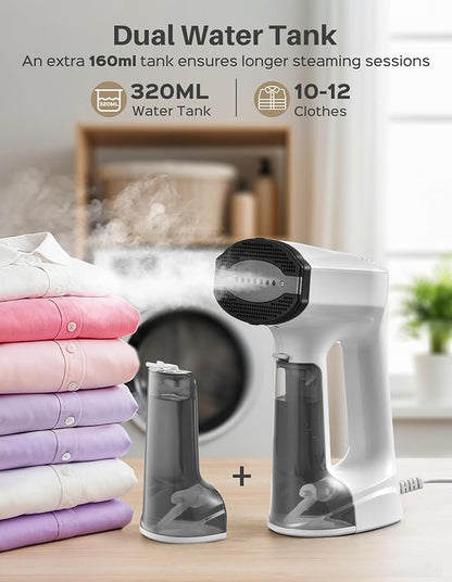 Sweepulire Vacuum Steamer for Clothes, Dual Water Tank 320ml (160ml x2), 3500Pa Suction Handheld Clothes Steamer, 3 Modes, LED Display, Steaming & Ironing 2 In 1Steamers for Clothes (110-120V)