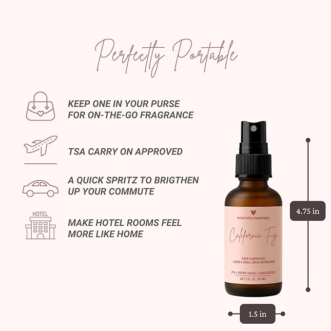 California Fig Luxury Small Space Air & Linen Freshener Spray - Fig + Brown Sugar + Sandalwood - Designer-Inspired Home Fragrance - Non Toxic Room Spray + Odor Eliminator - 2 oz Travel Size