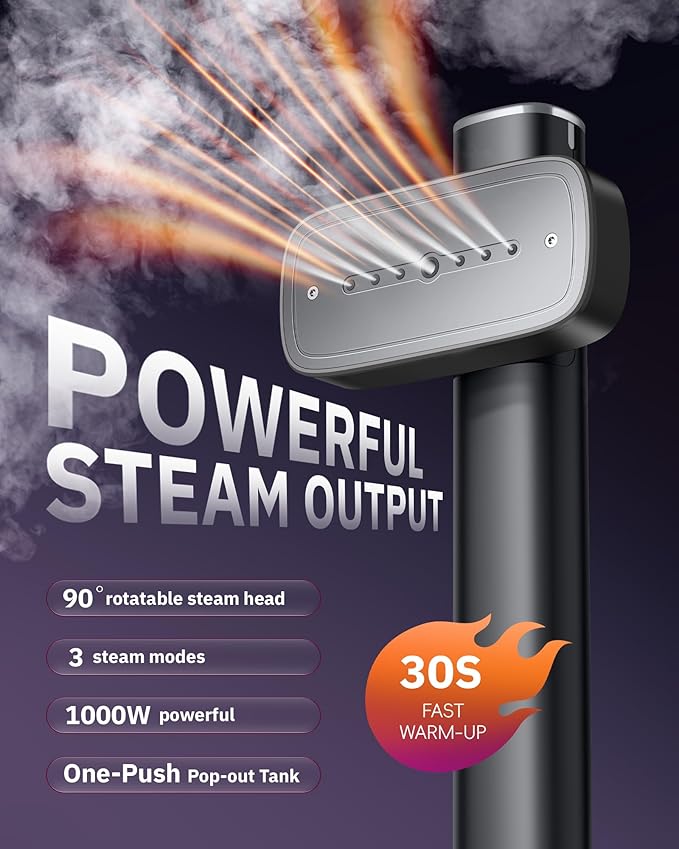 OGHom Steamer for Clothes, 110-240V Travel Steamer & Iron 2 in 1, 1000W Powerful Steam, Portable Handheld Garment Wrinkle Remover, 30s Fast Heat-Up with Dry& 2-Steam Control, for Global & Europe-Black