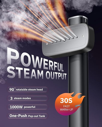 OGHom Steamer for Clothes, 110-240V Travel Steamer & Iron 2 in 1, 1000W Powerful Steam, Portable Handheld Garment Wrinkle Remover, 30s Fast Heat-Up with Dry& 2-Steam Control, for Global & Europe-Black
