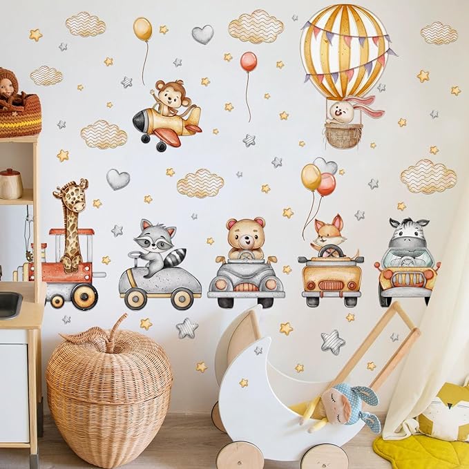 Wall Stickers Decals Kids Peel and Stick Removable for Nursery Kids Bedroom Living Room décor Boys Playroom (Balloon Animal car)