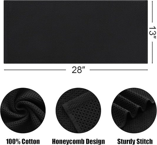 Kitinjoy 100% Cotton Waffle Weave Kitchen Hand Towels (13 X 28 Inches, Black), 6-Pack Super Soft and Absorbent Dish Towel for Drying Dishes