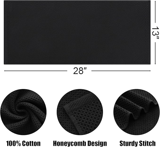 Kitinjoy 100% Cotton Waffle Weave Kitchen Hand Towels (13 x 28 Inches, Black), 8-Pack Super Soft and Absorbent Dish Towels for Drying Dishes