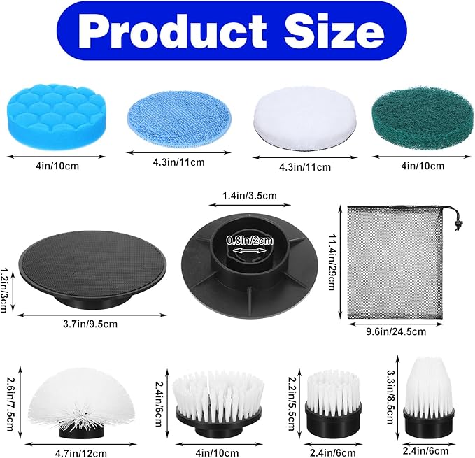 Electric Spin Scrubber Replacement Brush Heads, 8 Pack Cordless Spin Scrubber Brush Replaceable Heads with Base and Storage Bag, Rotatable Cleaning Brushes for Household Bathroom Floor Tile Car