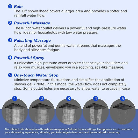 Hibbent 5-spray Filtered Rainfall Shower Head Combo, High Pressure 13'' Showerhead with 10 Spray Modes Handheld, All Metal 3 way Diverter Shower Arm, 71'' Hose and Holder, Oil-Rubbed Bronze