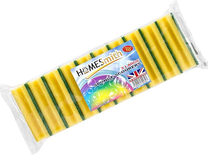 Heavy Duty Scrub Large Sponge, Dual-Sided Dishwashing & Cleaning Sponge for Kitchen, Bathroom and Home Cleaning (Pack of 10),Yellow & Green