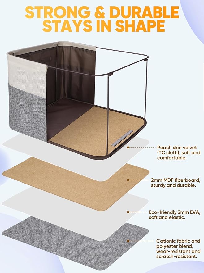 BALEINE 4 Pack Fabric Closet Storage Bins for Shelves, Linen Closet Organizers and Storage, Decorative Baskets for Organizing, Shelf, Clothes, Home, Office (Grey, 15"x11"x9.5")