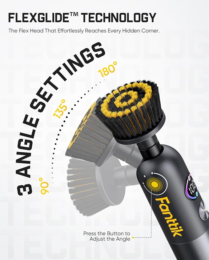 Fanttik Flip G10 Nano HomeCare Cordless Electric Spin Scrubber, 360° High-Torque Rotation, 2-Speed & 3-Angle, IPX7 Waterproof Cleaning Brush with 7 Brush Heads for Grout, Tiles, Sinks, Crevices