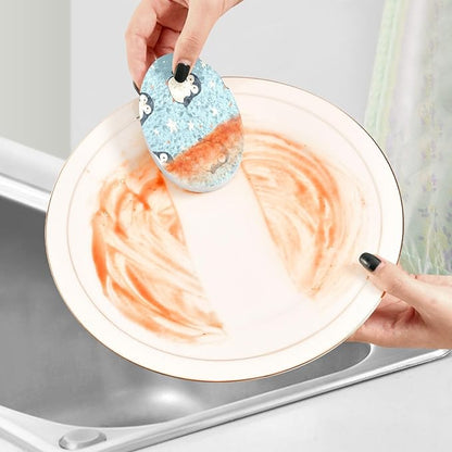 Penguin Kitchen Scrub Sponges, Pop-up Kitchen Cleaning Sponges Reusable Dish Washing Sponges for Bathroom Household Cleaning 3 Pack - Non Scratch Scrubber