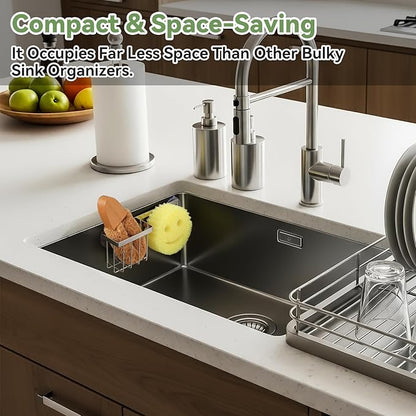 [Space Saving] Sponge Holder for Kitchen Sink, Great for Scrub Daddy / Scrub Mommy Sponges, Rust-proof Sink Sponge Caddy Organizer for Dish Brush, Scrubber - 2 Mounting Options (Suction Cups & Hooks)