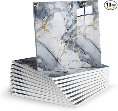 Chejiaye Thick 10pcs Marble Peel and Stick Backsplash Surface Waterproof Wall Panels,Self-Adhesive Marble PVC Foam Wall Panels for Kitchen, Bathroom - 11.8"x11.8" Kitchen Tile(Not Real Tiles,Blue)