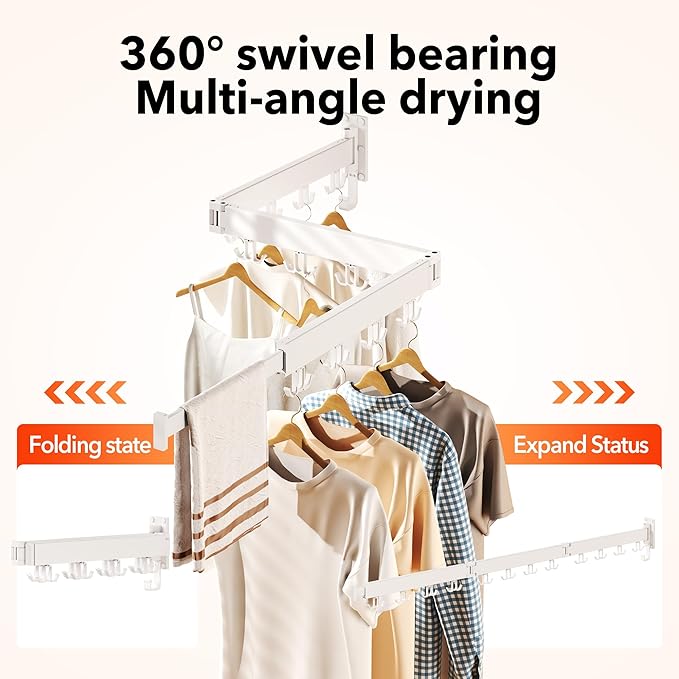 HEILAIYI Drying Rack Clothing Wall Mounted,Clothes Drying Rack,Laundry Drying Rack,Collapsible Dying Racks for Laundry,Foldable Clothes Dryer Rack,Clothes Hanger Rack Wall Mount