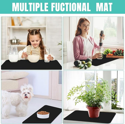 WISELIFE Coffee Mat Super Absorbent Dish Drying Mat Bar Accessories Match with Coffee Machine Large Drying Mats for Kitchen Counter 16" W x 24" L, Black