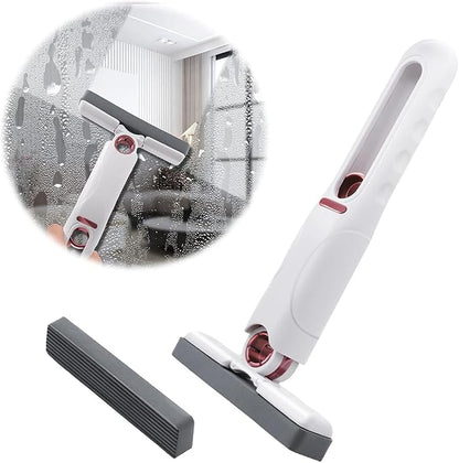 Mcbazel Portable Mini Cleaning Mop, Mini Sponge Mop, Wet and Dry Use Cleaning System, Mini Mop for Bathroom, Kitchen, Desktop, Glass, Living Room, Car (2 Sponge Head + 1 Squeeze Handle)