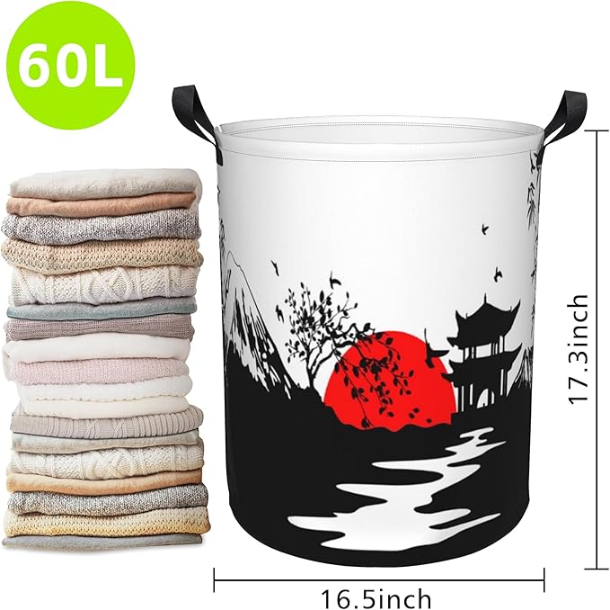 Laundry Basket Japanese Mountains Laundry Hamper Large Laundry Basket Storage Basket Tote Bag Collapsible Organizer Basket for Bathroom,Laundry,Bedroom 17.3 x16.5 Inch