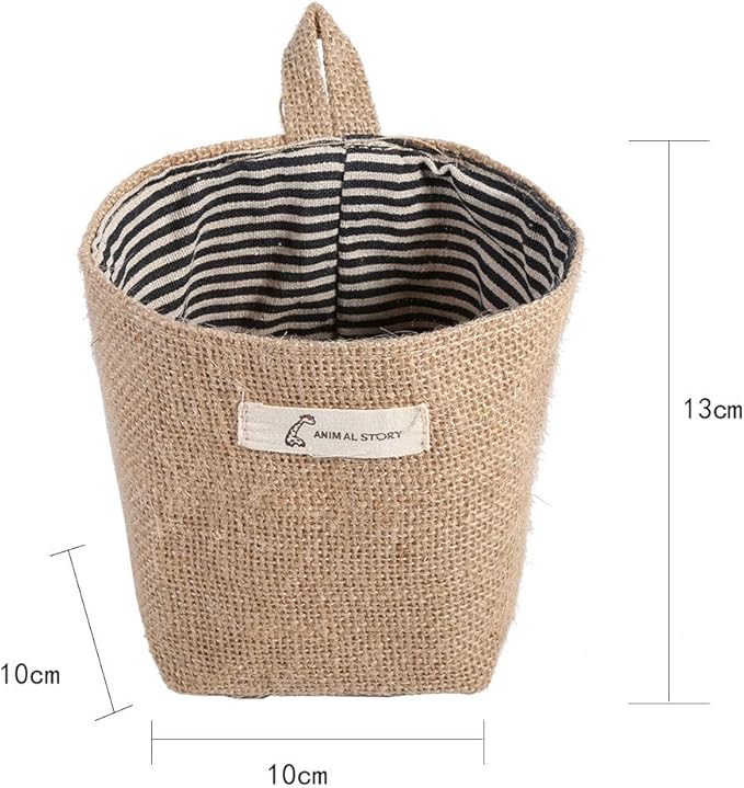Small Hanging Basket Cotton Linen Laundry Hamper Bag, Cotton Linen Hamper Hanging Clothes Bag for Home Gadget Storage Organizer Foldable Basket Bin(Blue Stripe)